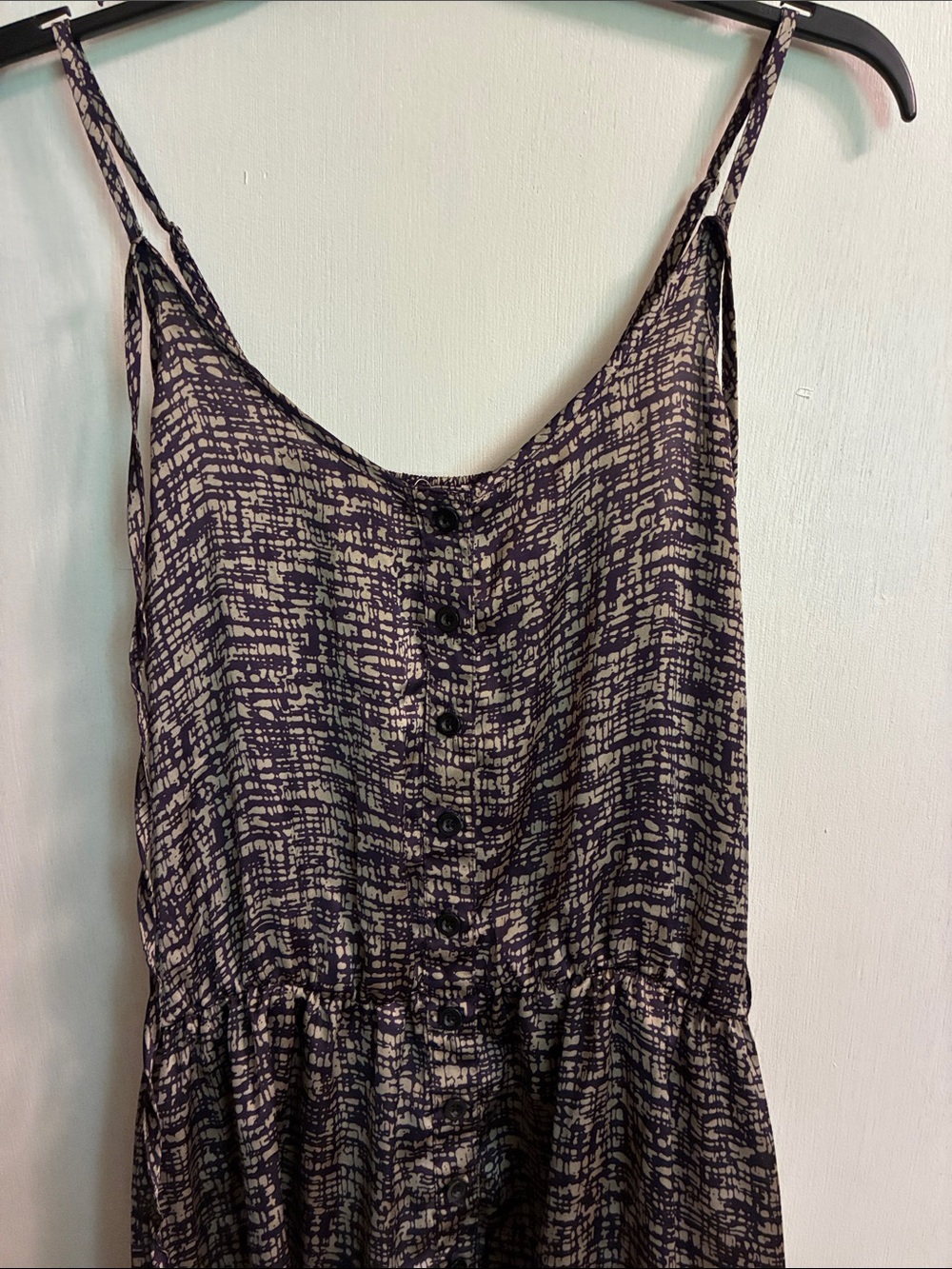 Woven Patterned Spaghetti Strap Dress in Purple and Cream